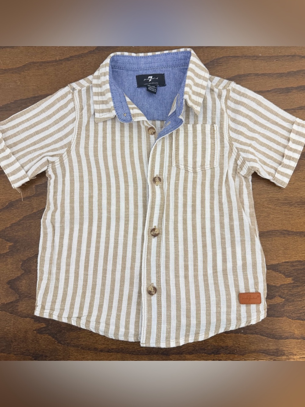 7 For All Mankind Tan & White Striped Button-Down Shirt for Kids